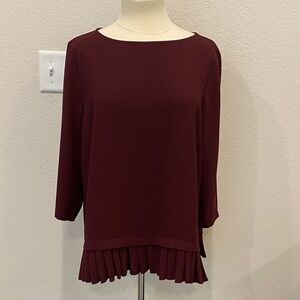 J. Jill Deep Burgundy Blouse with Pleated Hem Sz Large